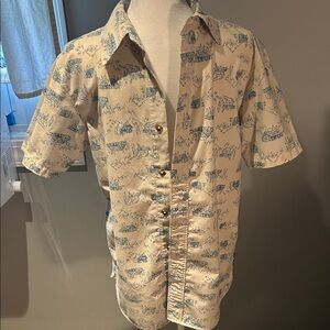 The North Face Beige and Blue Graphic Button Down Shirt